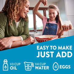 Krusteaz mixing bowl with water oil and eggs ready to mix