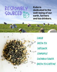 Kubo Tea compostable tea bags close-up highlighting eco-friendly packaging.