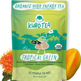 Kubo Tea high-caffeine green tea bags with tropical notes for focused mornings.
