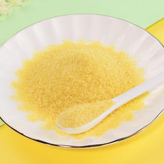 Kunbry corn soup powder poured into a cup for quick prep.
