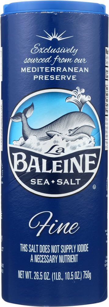 La Baleine fine sea salt crystals canister close-up for gourmet cooking