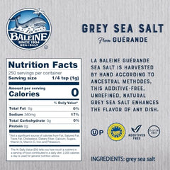 La Baleine Grey Sea Salt crystal closeup highlights mineral-rich crystals ideal for finishing dishes.
