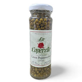 La Caperelle green peppercorns in brine jar closeup reveals vibrant aroma and premium quality.