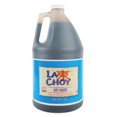La Choy soy sauce bottle label close-up, ideal for marinades and stir-fries.