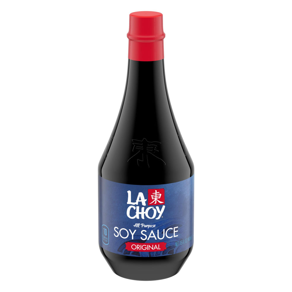 La Choy Soy Sauce bottle on the counter ready to boost weeknight flavor.