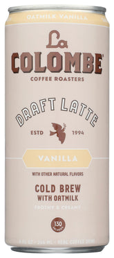 La Colombe Coffee Latte Oatmlk Vnla bottle shows premium, dairy-free latte packaging