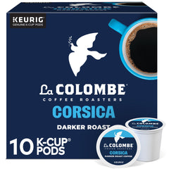La Colombe Corsica dark roast K-Cup pod ready for brewing.