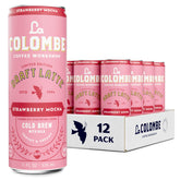 La Colombe Strawberry Mocha Draft Latte cans grouped for quick refreshment.