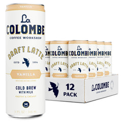 La Colombe Vanilla Draft Latte can with creamy froth for on-the-go energy