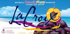 La Croix Beach Plum label close-up, natural essences highlight distinctive aroma