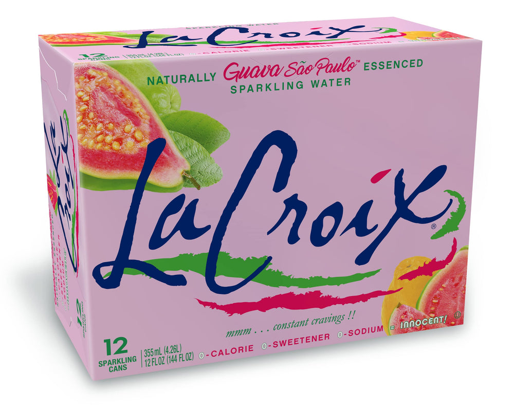 La Croix Guava Sao Paulo can front highlights zero calories for refreshing hydration.