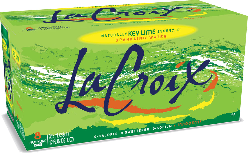 La Croix Key Lime pour into a glass, refreshing zero-calorie beverage.
