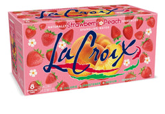 La Croix Strawberry Peach sparkling water bottle with crisp, refreshing flavor.