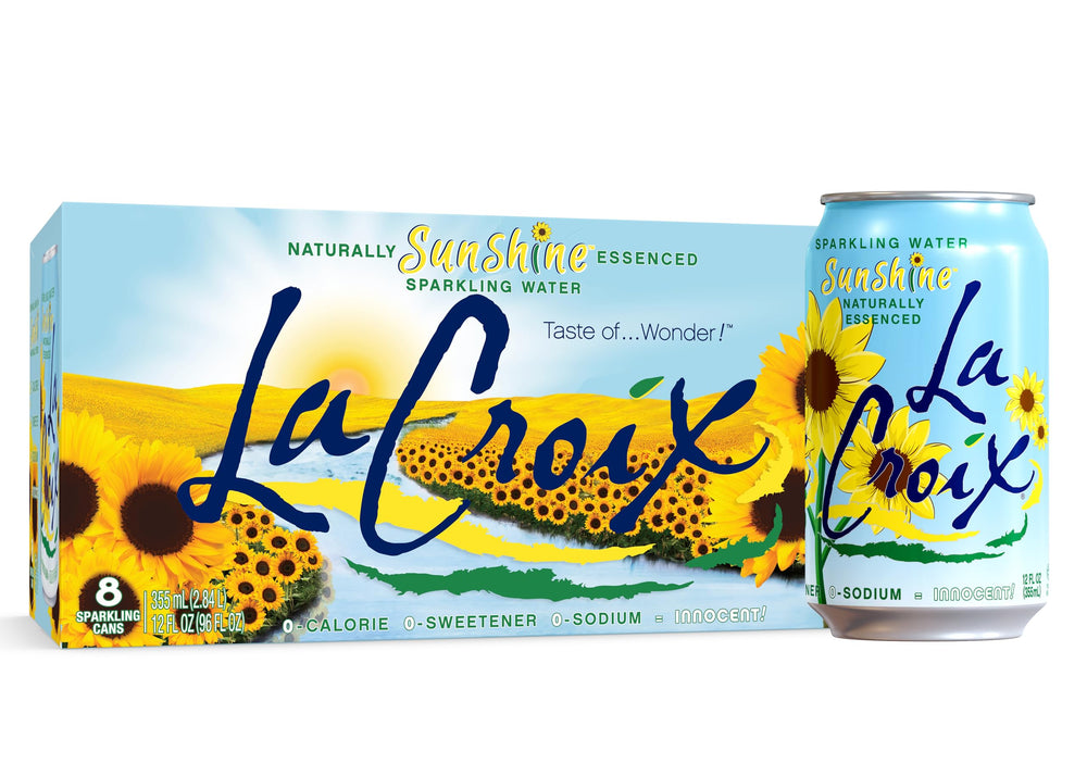 La Croix Sunshine bottle refreshes with zero sugar and zero calories.