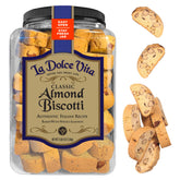 La Dolce Vita biscotti jar closeup emphasizing crisp texture and stay-fresh packaging for coffee moments.