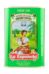 La Española EVOO tin packaging protects freshness from light