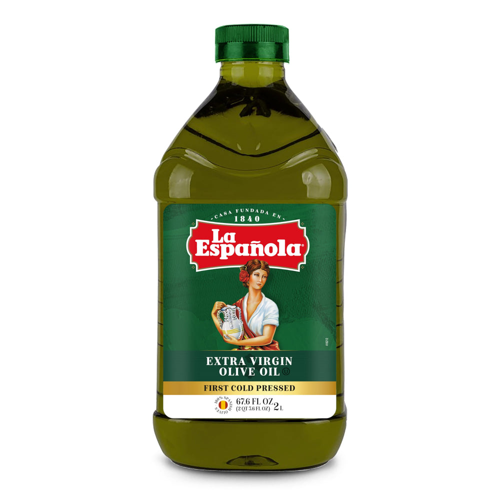 La Española bottle of first cold pressed olive oil highlights robust flavor for everyday cooking.