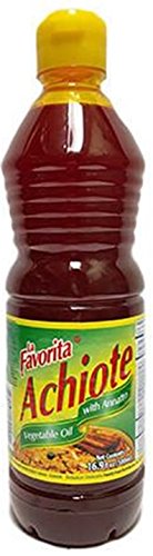 La Favorita Annatto Oil bottle with rich golden color for vibrant Latin dishes.