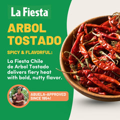 La Fiesta Toasted Arbol Chile Pods infusing oil for bright flavor.