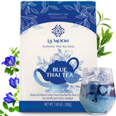 LA MOON TEA Blue Thai Tea mix bottle closeup, natural color for vibrant Thai tea
