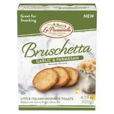 La Panzanella bruschetta garlic parmesan jar close-up highlighting premium flavor for gourmet appetizers.