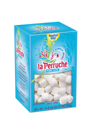 La Perruche Pure Cane White Sugar Cubes 250g on a counter for elegant tea sweetness.