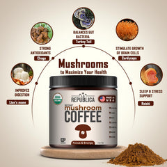 La Republica reishi-chaga blend highlights antioxidant-rich mushrooms.