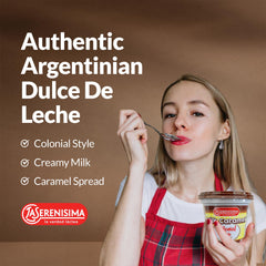 La Serenisima dulce de leche on pancakes delivers warm caramel flavor.
