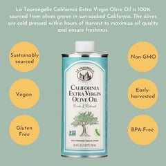 La Tourangelle California Olive Oil origin map highlights single-origin from California.