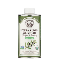 La Tourangelle Organic EVOO bottle-pour shows ideal drizzle for cooking