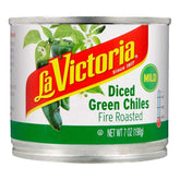 LA VICTORIA Fire Roasted Diced Green Chiles Mild bottle on kitchen counter for easy meals