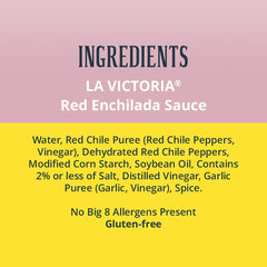 La Victoria Red Enchilada Sauce topping enchiladas adds a rich, mild finish.