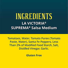 La Victoria Suprema Medium Salsa spoonful highlighting fresh ingredients