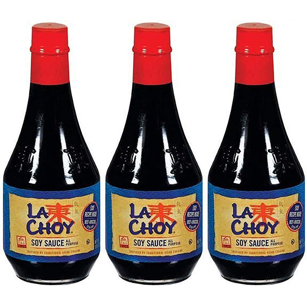 La Choy Soy Sauce 10 oz bottle, front view, ideal for stir-fries and rice