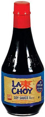 La Choy Soy Sauce 10 oz bottle, side view, enhances umami in marinades and meals