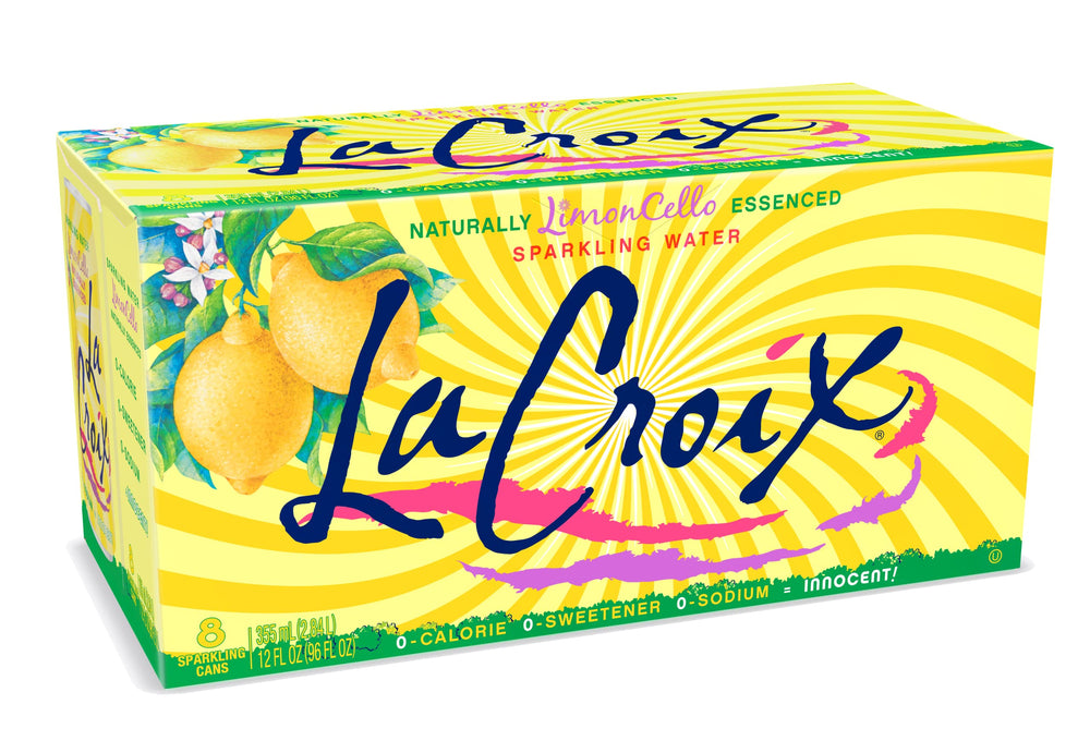 La Croix LimonCello bottle pour, refreshing citrus aroma enhances hydration moments.