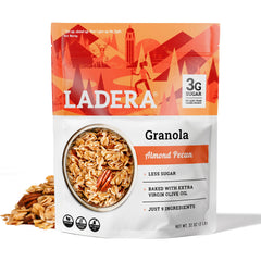 LADERA Almond Pecan Granola packaging closeup highlighting clean ingredients