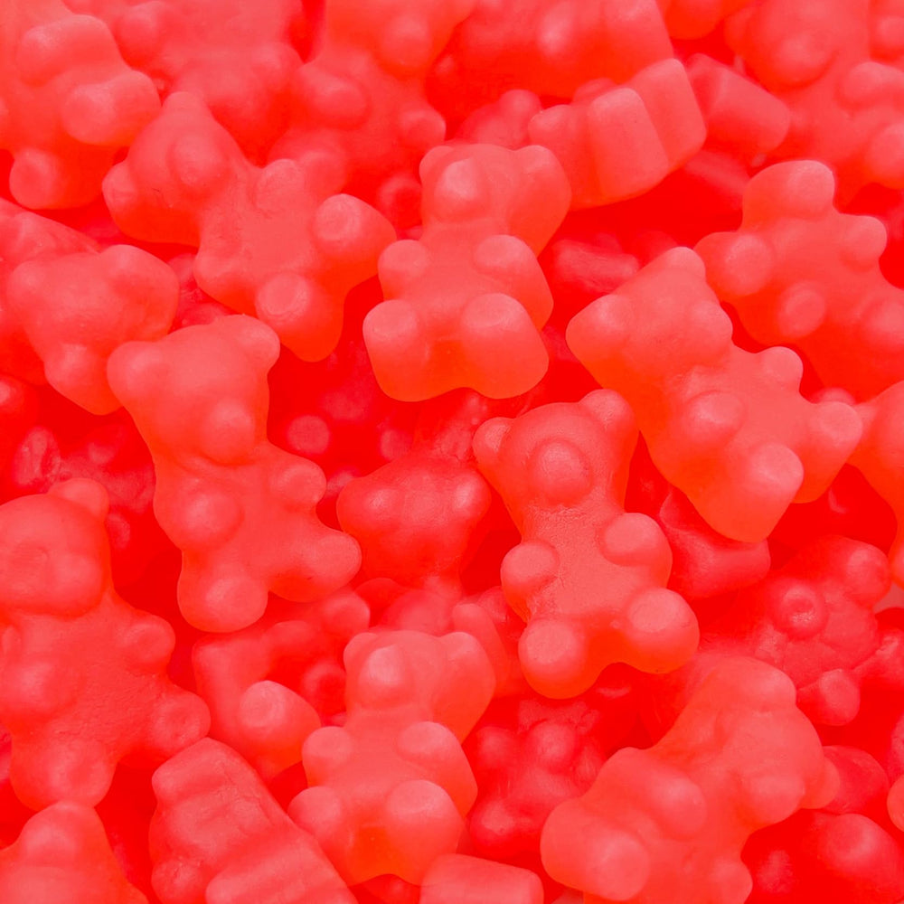LAETAFOOD Cinnamon Bears 1lb bag close-up showing chewy texture and bold cinnamon flavor for snacking.