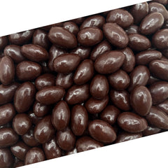 LAETAFOOD dark chocolate almonds close-up showcasing glossy coating and crunchy texture for snacking.