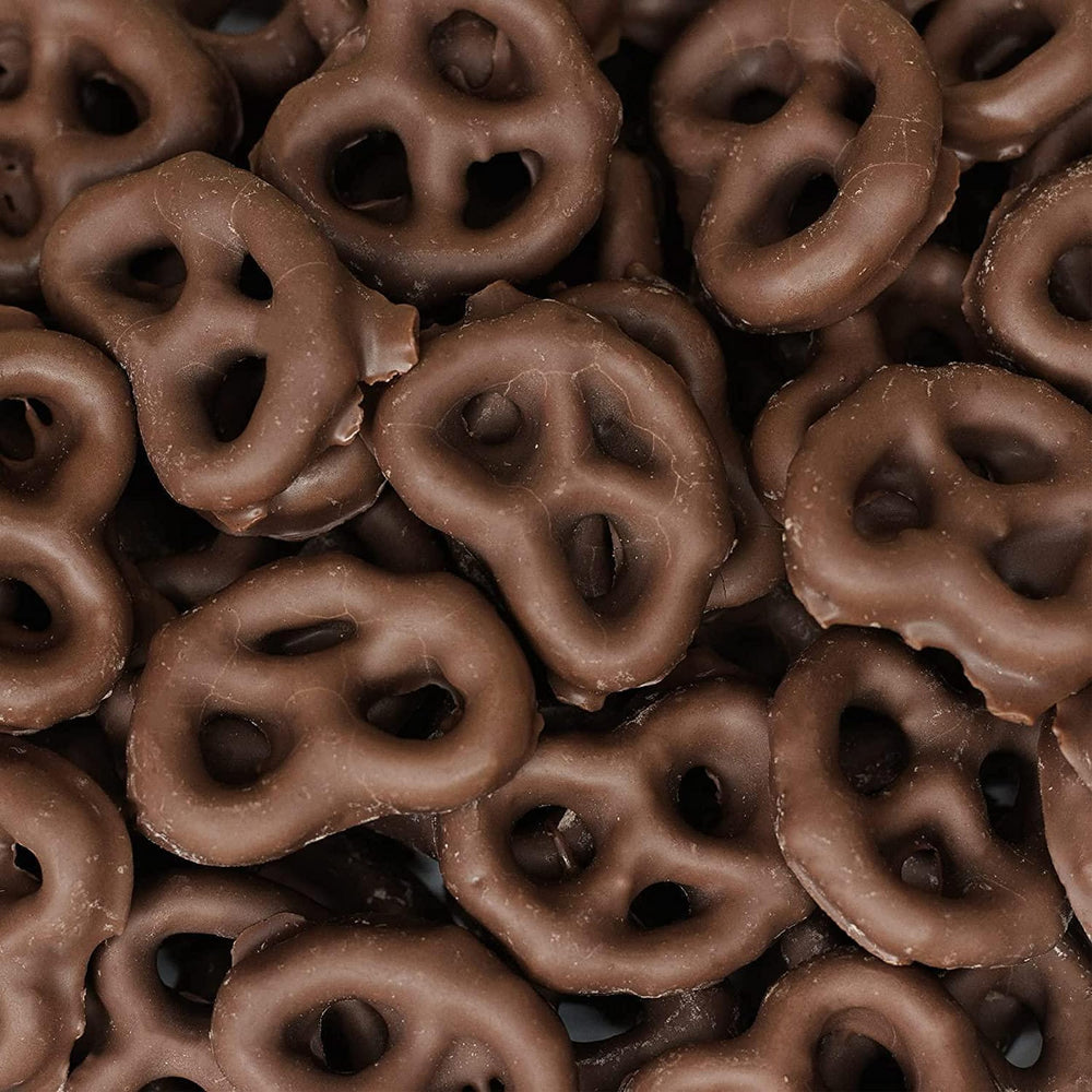 LAETAFOOD dark chocolate pretzels in a 40 oz bag for sharing.