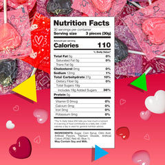 LAETAFOOD heart lollipops assorted flavors label showcasing flavors