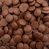 LAETAFOOD Merckens Milk Chocolate Melting Wafers in a 2 lb bag for smooth, even coatings.