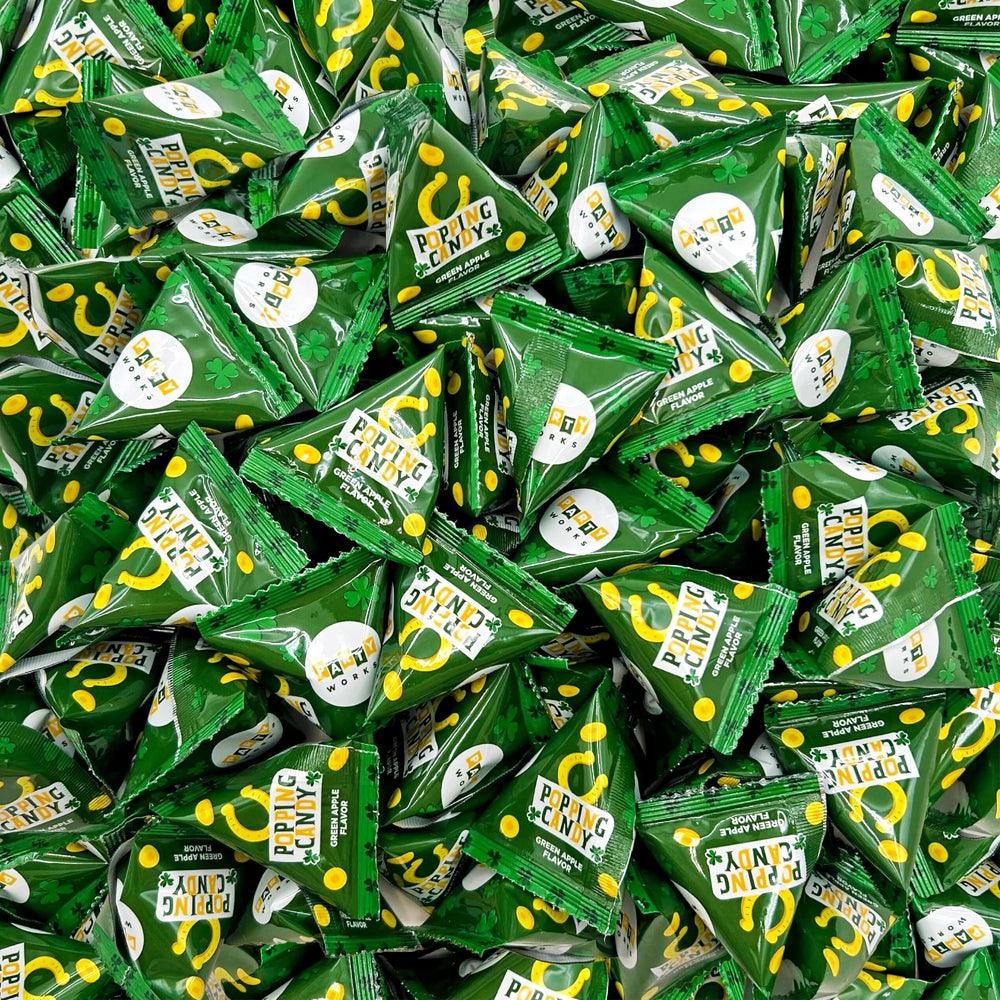 LAETAFOOD St. Patrick's Day green apple popping candy in a bag, festive party favors.