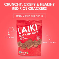 LAIKI Red Rice Crackers served on a platter with dips at a party