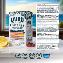 Close-up of Hydrate stick highlighting natural electrolytes for replenishment.