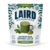 Laird Superfood Matcha Instant Latte bottle on a counter, creamy texture and one-step mix.