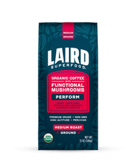 Laird Superfood Peruvian coffee beans infused with mushrooms for a smooth cup.