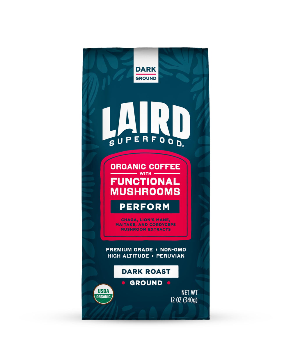 Laird Superfood Peruvian Dark Roast front-of-bag, premium organic coffee.