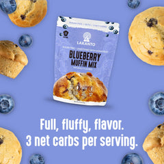 Lakanto Muffin Mix ingredients show almond flour and oat fiber for texture.