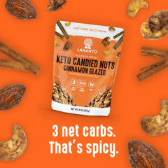 Close-up of cinnamon glaze on Lakanto nuts highlighting rich texture